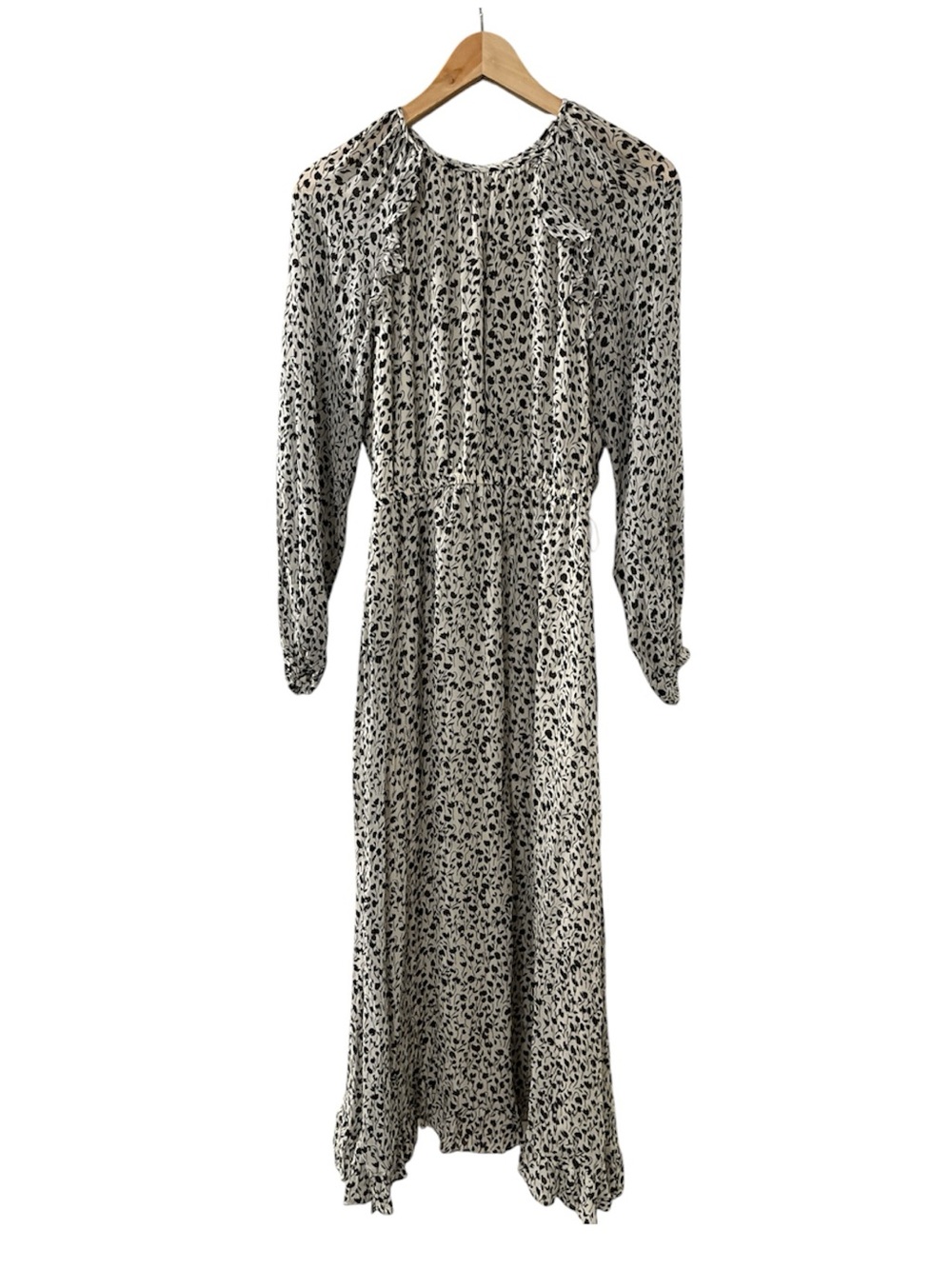 Little Moon Verbenna Long Sleeve Floral Midi Dress XS Black White